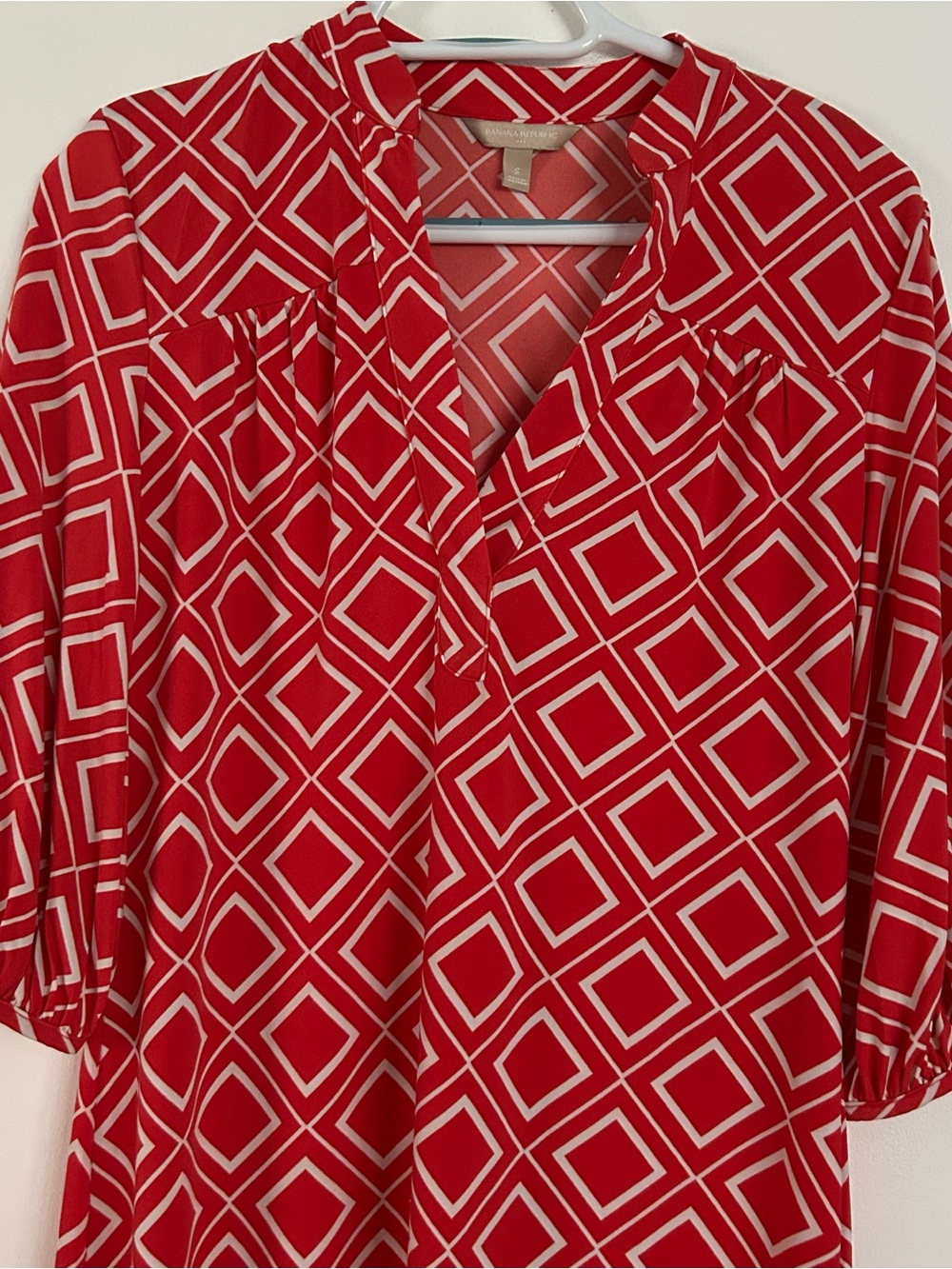Banana Republic Orange Geometric Women’s V-Neck Tunic Dress Small 3/4 Sleeves